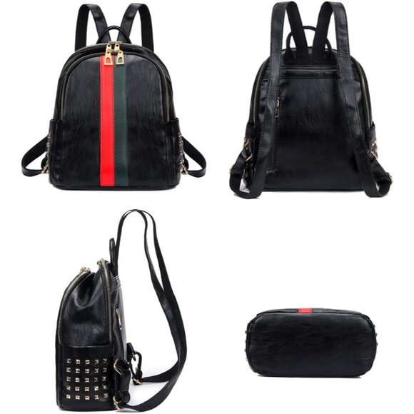 Women's Small Black Pu Leather Mini Backpack Purse Cute Fashion Shoulder Bag - Picture 2 of 7